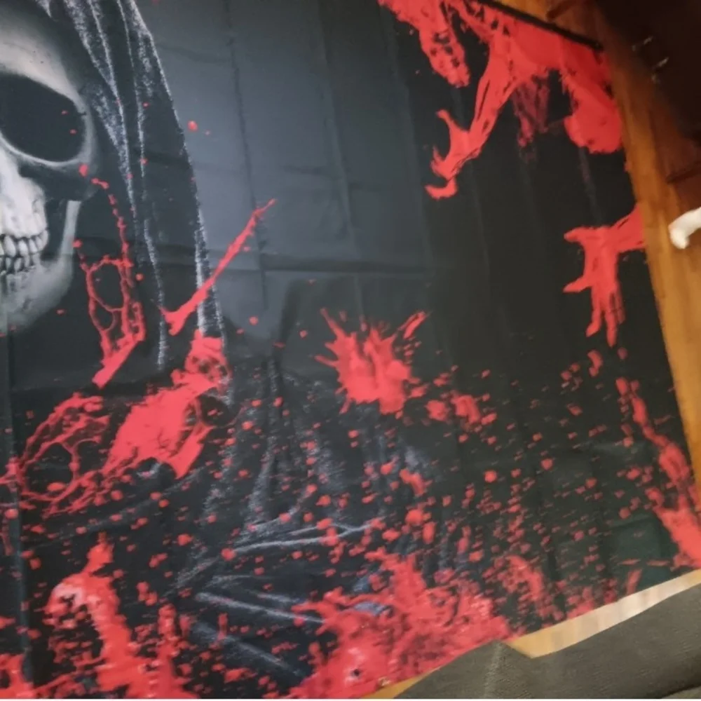 NWT Halloween Oversized Red and Black Skull Terror Grimm Reaper Tapestry 157x70
